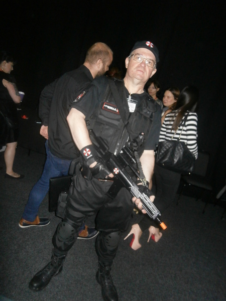 Resident Evil cosplayer Colin Yates dresses as an Umbrella Corp guard