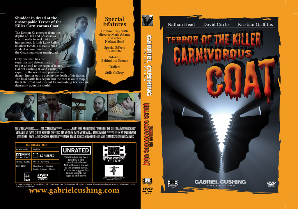DVD cover design for Terror of the Killer Carnivorous Coat